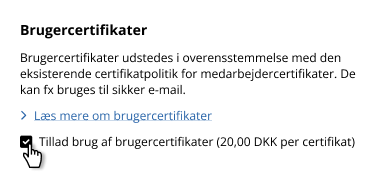 Indstilling på MitID Erhverv til brugercertifikater